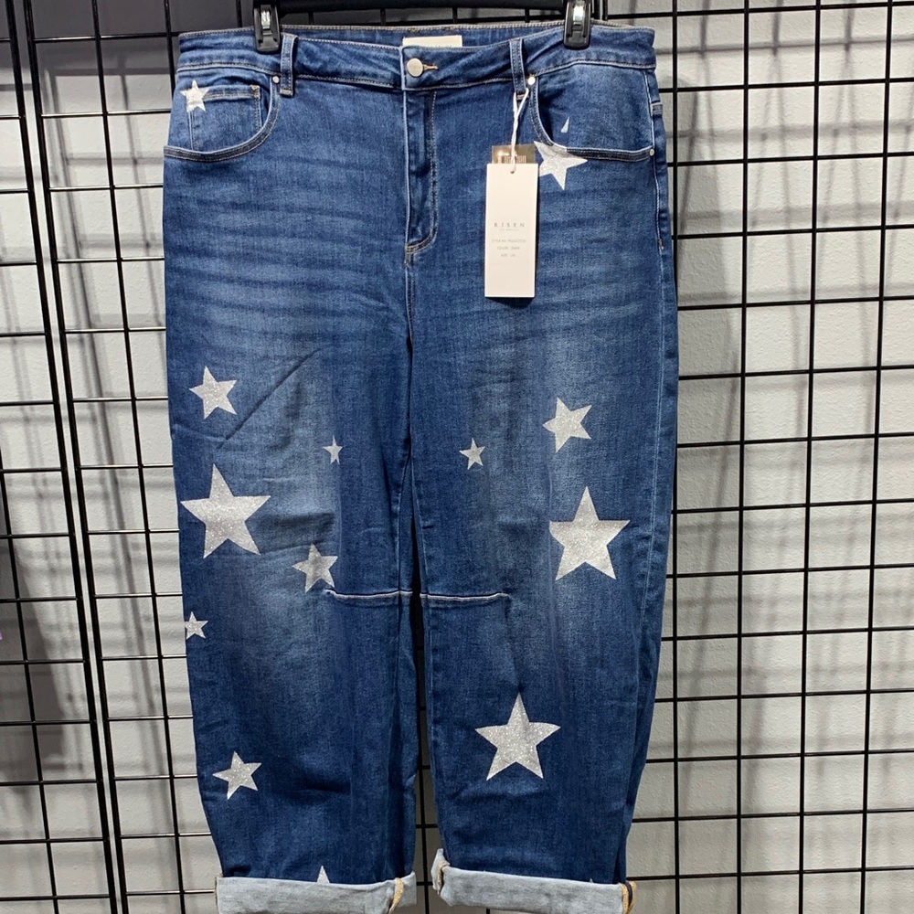 Risen Blue Starry Women Boyfriend Jeans